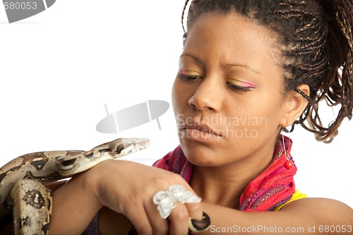 Image of black girl and python