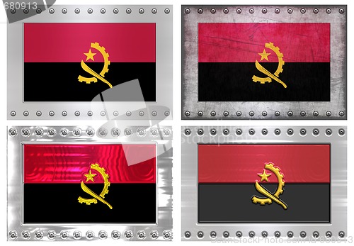 Image of four metal Flags of angola