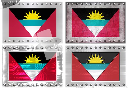 Image of four metal flags of antigua barbuda