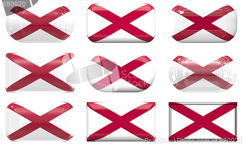 Image of nine glass buttons of the Flag of alabama