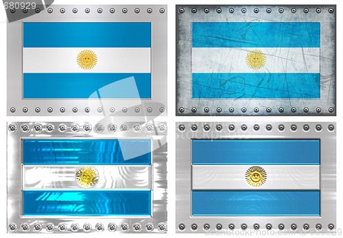 Image of four metal flags of Argentina