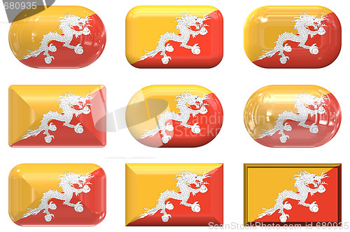 Image of nine glass buttons of the Flag of Bhutan