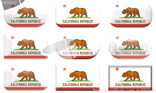 Image of nine glass buttons of the Flag of California