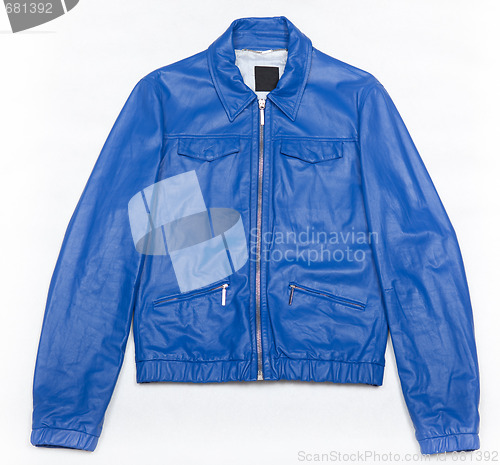 Image of Blue leather jacket with zipper