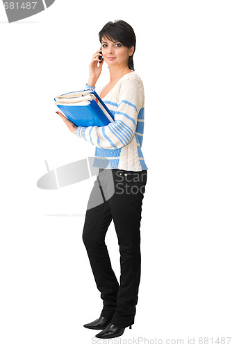 Image of Businesswoman with documents and phone