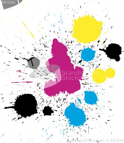 Image of vector grungy colorful CMYK paint drops