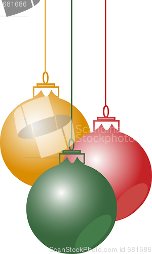 Image of christmas balls hanging with ribbons