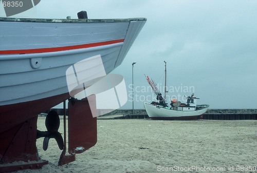 Image of Danish fishingboat with red stripe