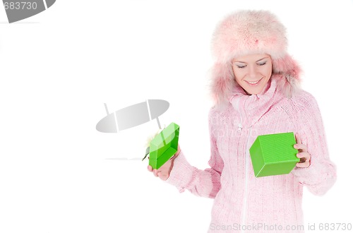 Image of Beautiful woman  with a gift box