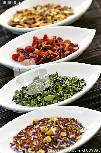 Image of Assorted herbal wellness dry tea in bowls