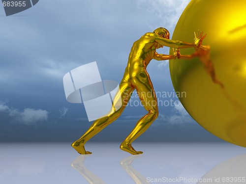 Image of man rolls ball