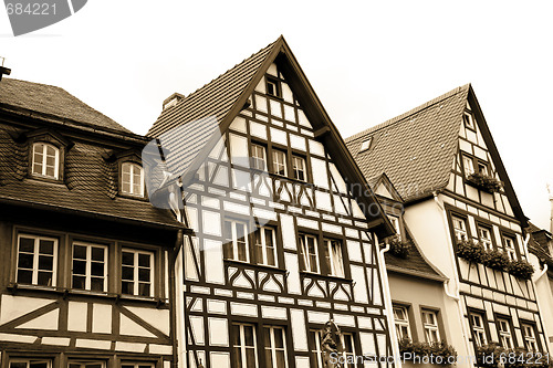 Image of Sepia toned half-timbered houses in Mainz