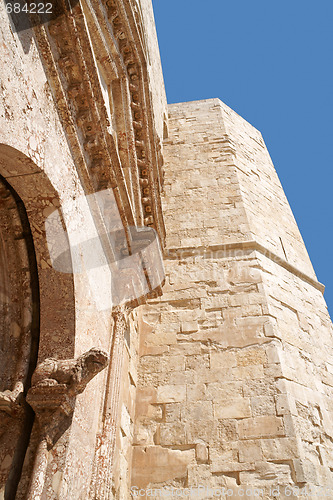 Image of Castel del Monte, detail of the entrance. Apulia