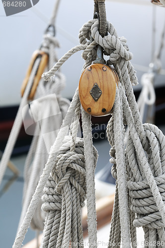 Image of Old sailboat blocks