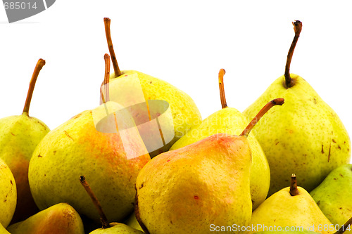 Image of Heap of pears on white background