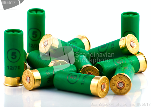 Image of Heap of hunting cartridges for shotgun 12 caliber