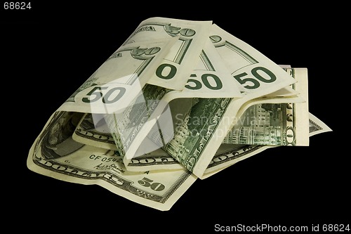 Image of 50 dollars isolated on black background with clipping path