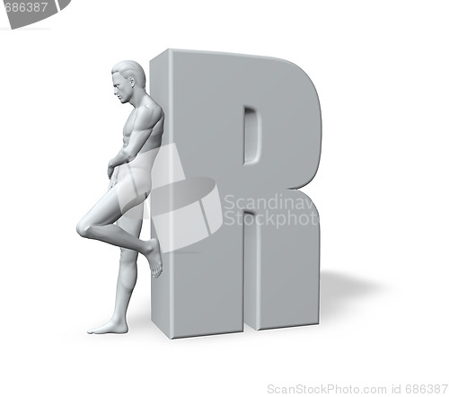 Image of man leans on R