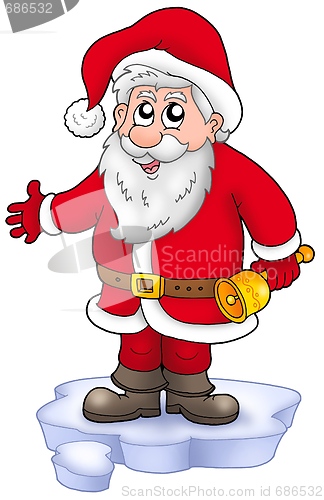 Image of Cute Santa Claus with bell on snow