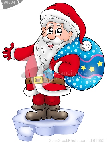 Image of Santa with more gifts on iceberg