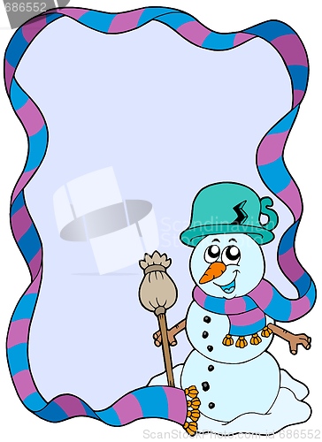 Image of Winter frame with cartoon snowman