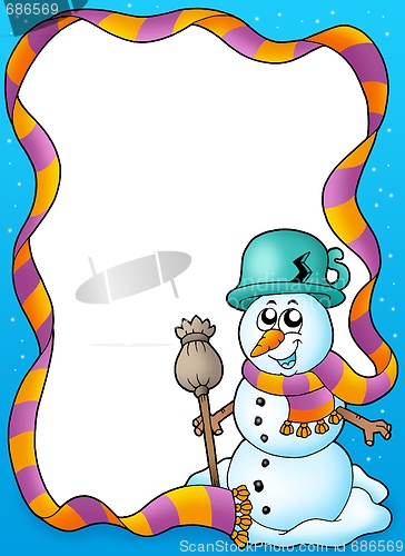 Image of Winter frame with cute snowman