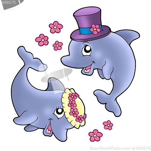 Image of Pair of cute wedding dolphins