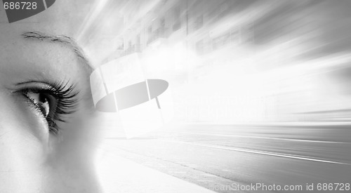 Image of Women's eye - looking forward.Isolated on white.