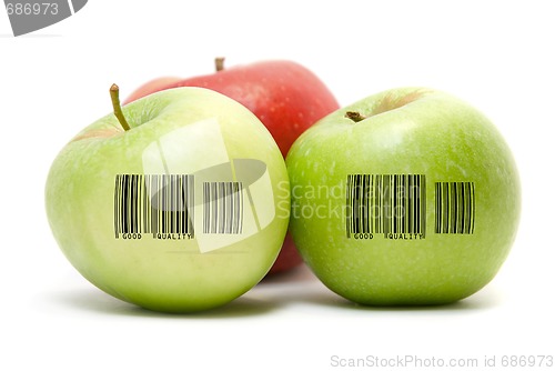 Image of Ripe apples with barcode