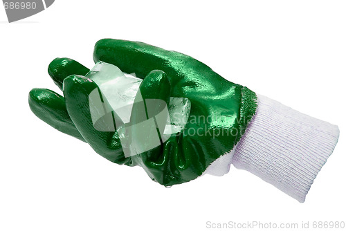 Image of Green glove with block