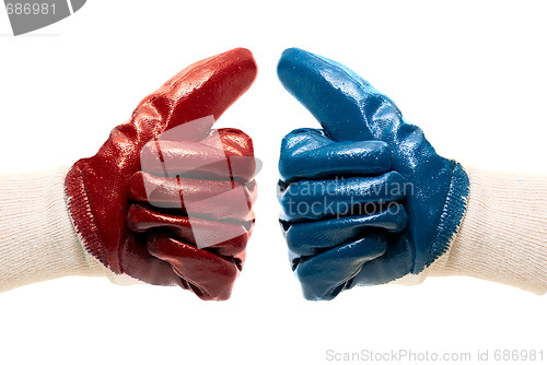 Image of Red and blue glove