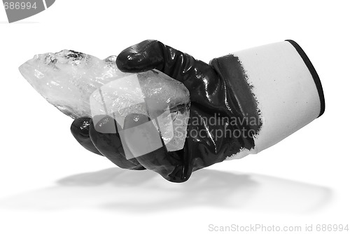 Image of Black glove and block of ice