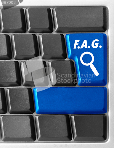 Image of Computer keyboard with "FAQ" key