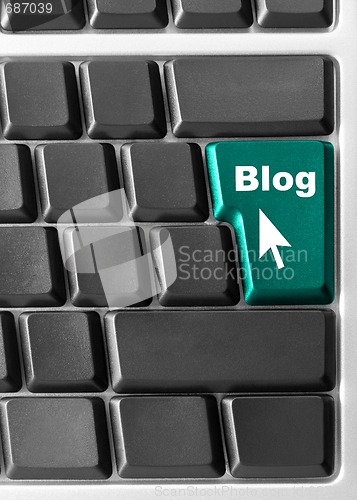 Image of Computer keyboard,  with blue "Blog" key