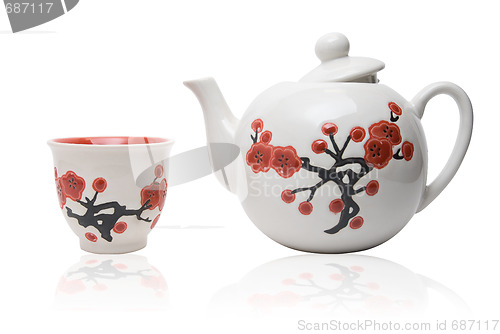 Image of Tea-things in asian style with flowers