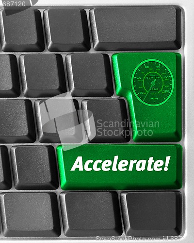 Image of Computer keyboard,  with green "Accelerate" key