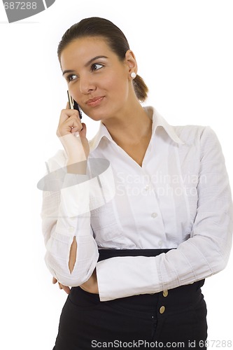 Image of beautiful businesswoman with her phone