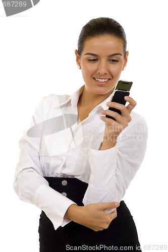 Image of Image of pretty woman holding her mobile