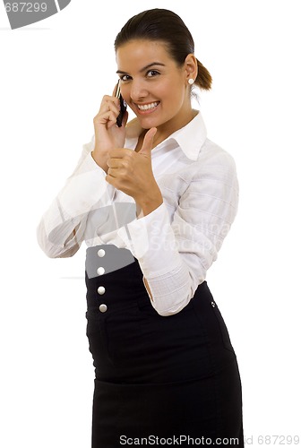 Image of successful business woman with her thumbs up