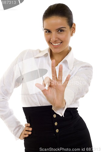 Image of Young businesswoman indicating ok sign