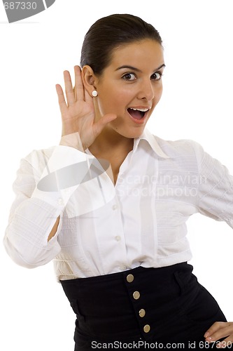 Image of Businesswoman with her hand to her ear