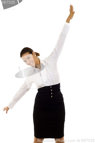 Image of businesswoman wanting to fly of joy