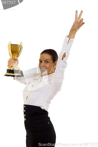 Image of  business woman with trophy award