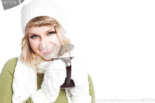 Image of Beautiful woman holding coffee cup