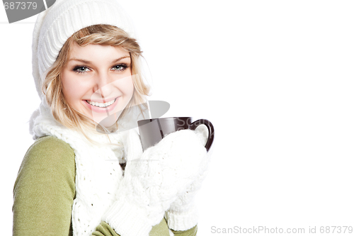 Image of Beautiful woman holding coffee cup