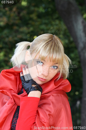 Image of Blonde girl in red