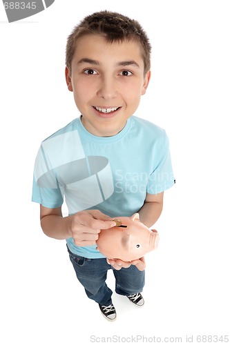 Image of Happy boy with money box