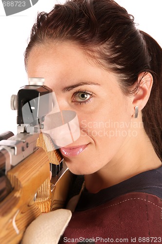 Image of woman aiming a pneumatic air rifle