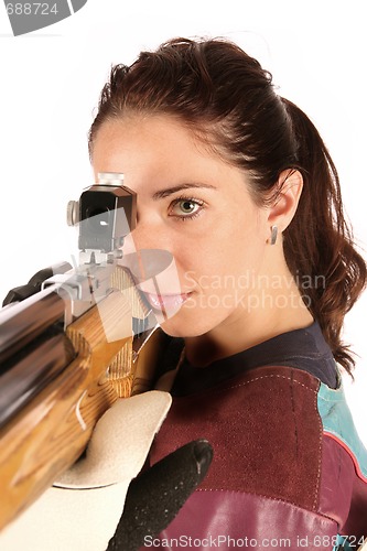 Image of woman aiming a pneumatic air rifle