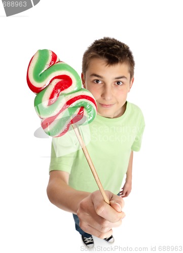 Image of Boy showing lollipop candy